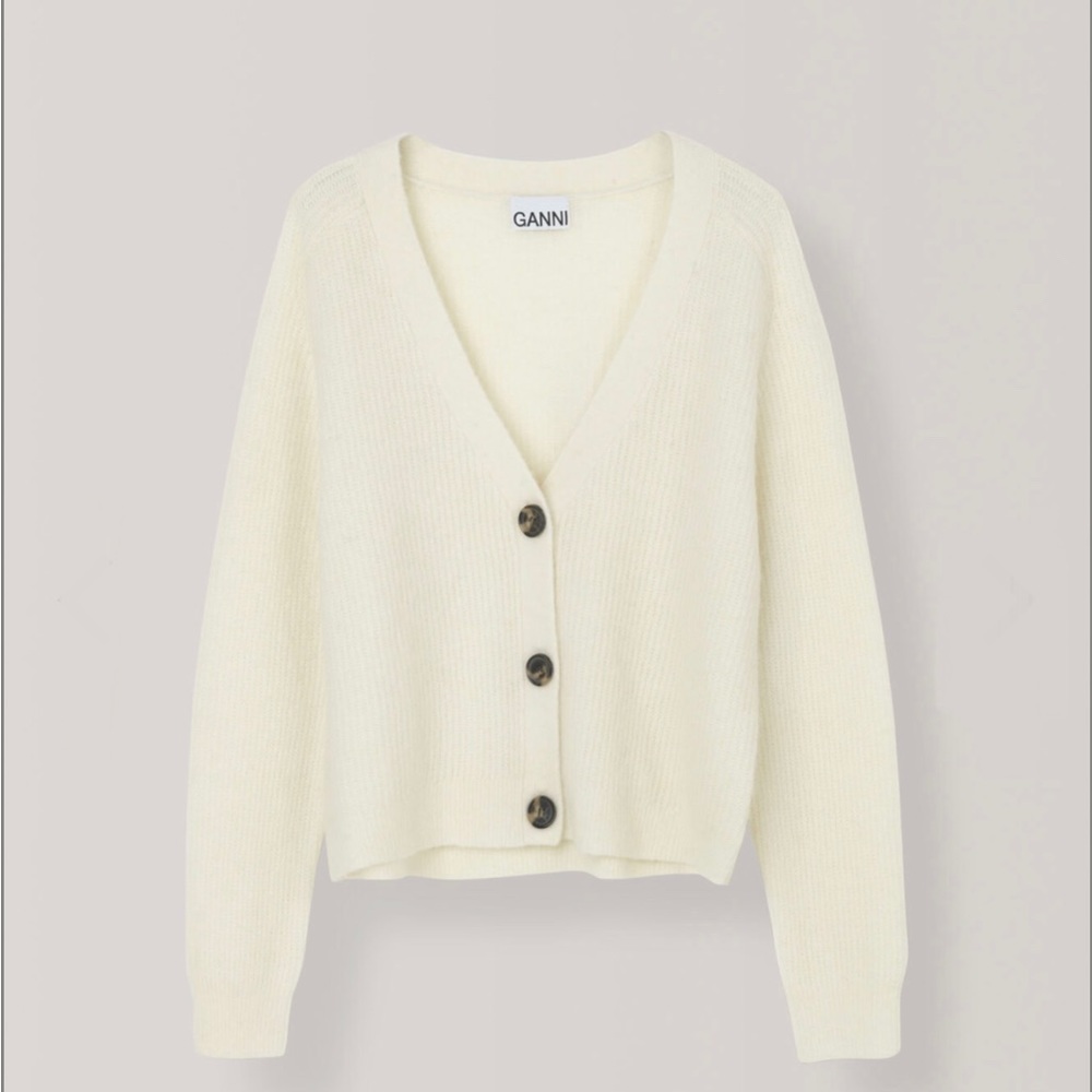Brand New Ganni Knitted cropped V-neck cardigan